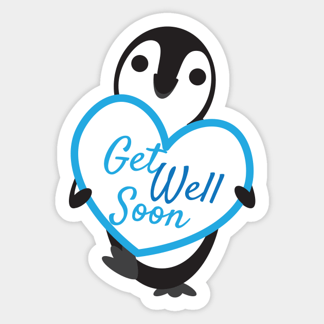 Cute Penguin Holding Get Well Soon Heart Shape Sign Sticker by sigdesign